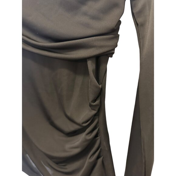 🍒 2/$20 🍒 Black Long Sleeve Blouse with Geometric Neckline, Ruched Side sz S - Picture 2 of 6